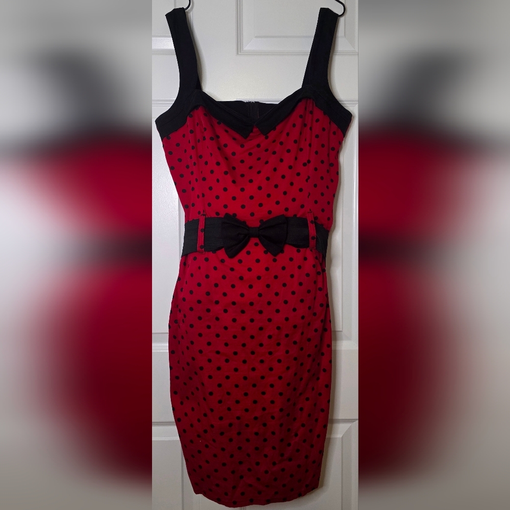 Pinup Red Black Polkadot Wiggle Dress